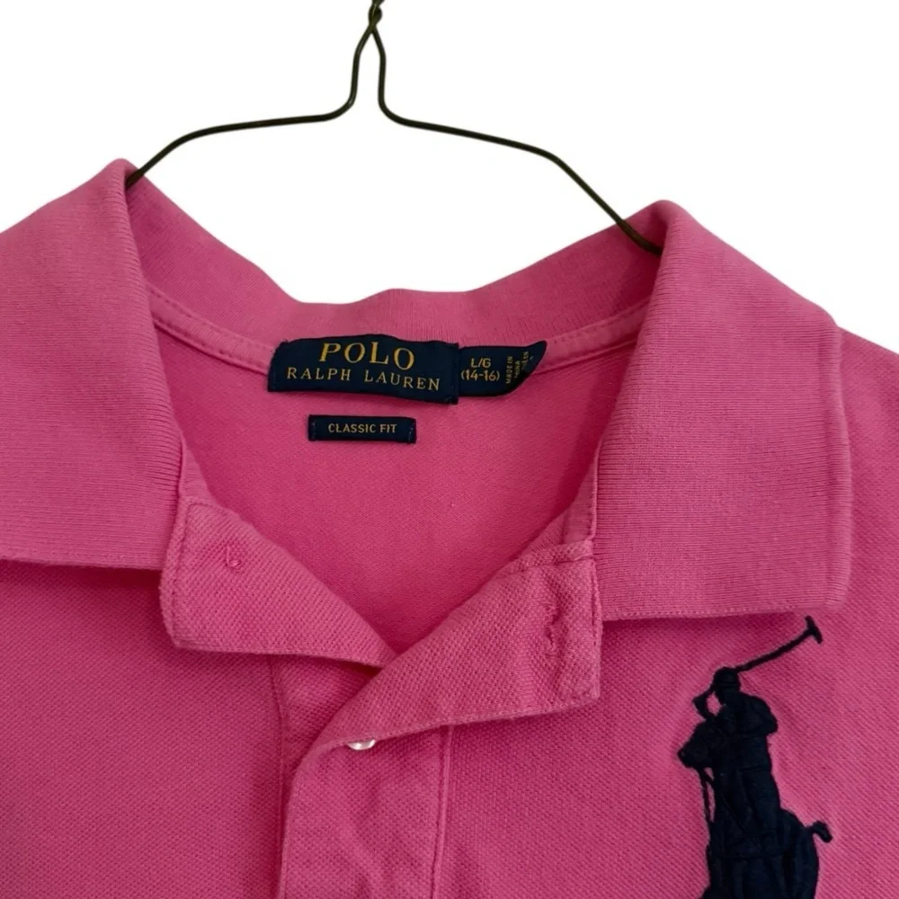 Polo Ralph Lauren Vintage Pink Big Pony Polo Shirt Youth Large Classic Fit Tee - Picture 2 of 4